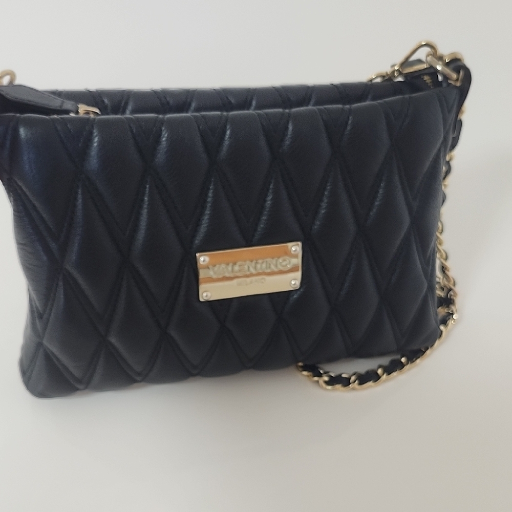 Valentino Black Quilted Leather Shoulder Bag With Removable Chain Straps 10x 7